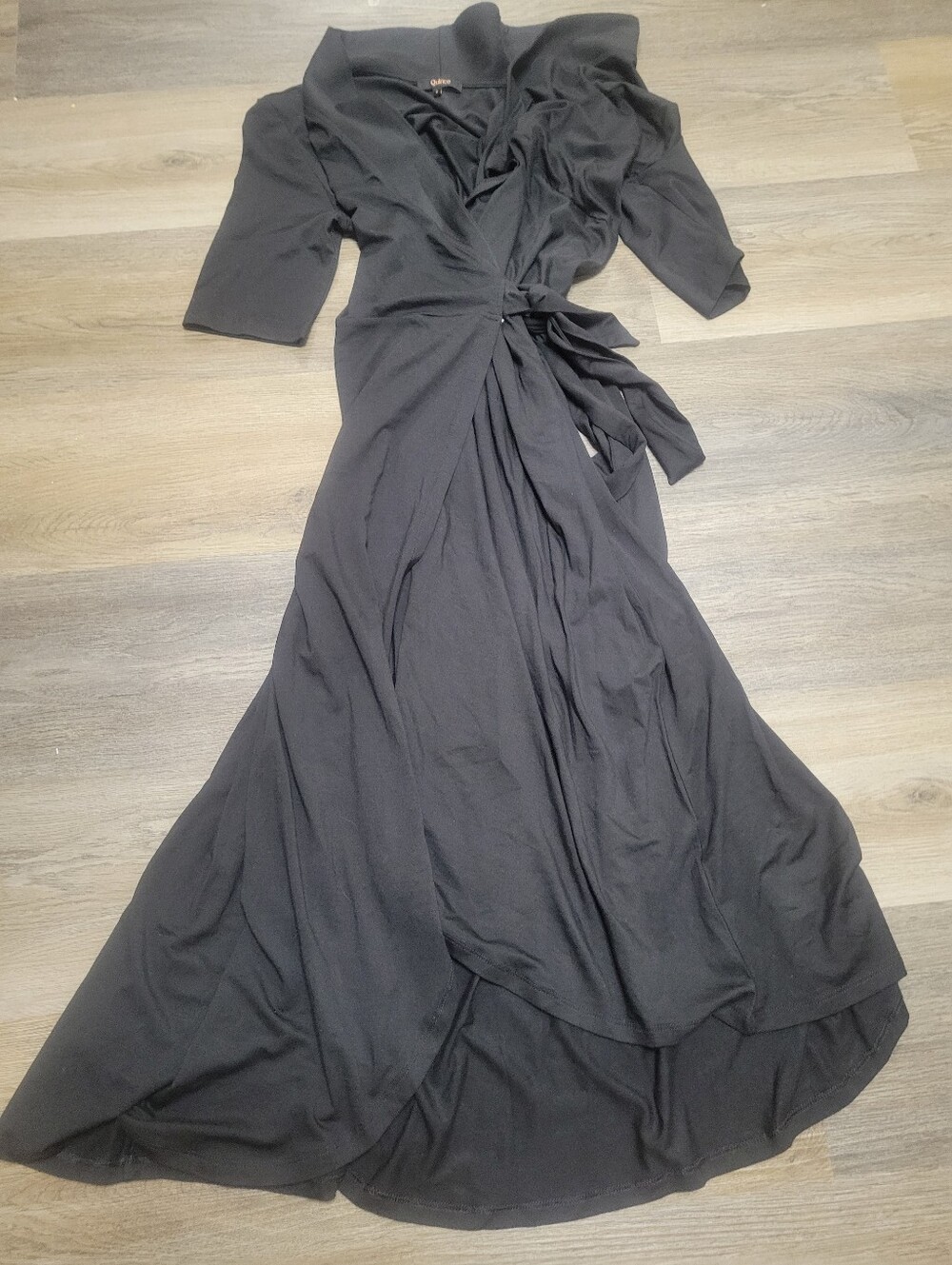 Quince Black Wrap Maxi Dress with Tie Waist